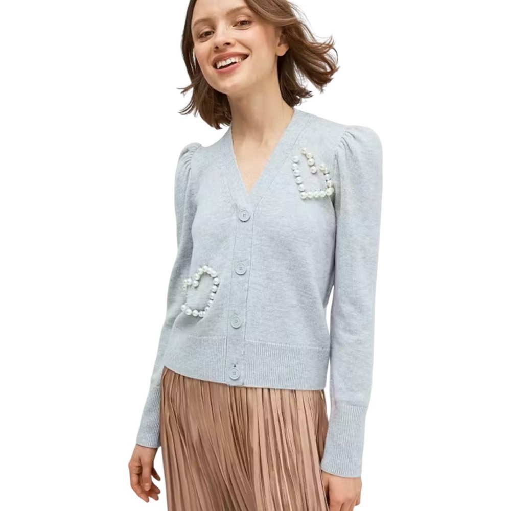 Kate Spade Cardigan with Pearl Heart Details Gray